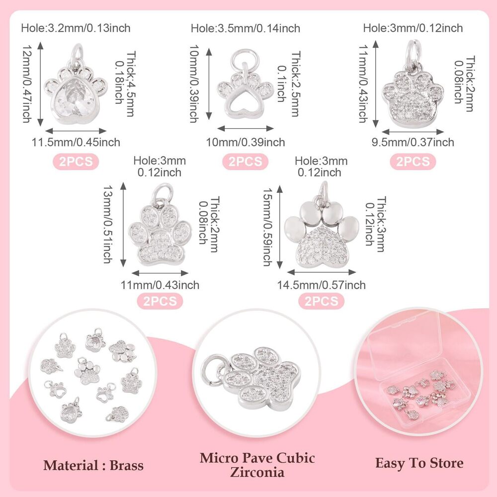 1315 10Pcs Paw Print Charm Animal Paw Dog Cat Pendants 5 Styles Platinum - Picture 5 of 7